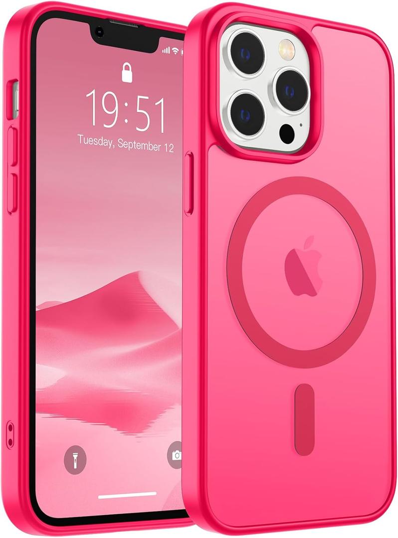 SUPFINE Magnetic for iPhone 13 Pro Max Case (Compatible with MagSafe) (Military Grade Drop Protection) Slim Translucent Matte Shockproof with Anti-Fingerprint Phone Case, Hot Pink