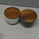 Ceramic Salt and Pepper Bowls: 10 oz Stackable Spice Cellar with Wooden Lid - Stacked Seasoning Storage Containers for Kitchen Countertop - Grey & White, Set of 2