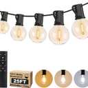 25FT LED Outdoor String Lights with 3 Color Lights, Dimmable String Lights for Outside with Remote, G40 Globe Waterproof Patio Lights with 12+1 Shatterproof Bulbs for Party Backyard BBQ House Camping (Black)