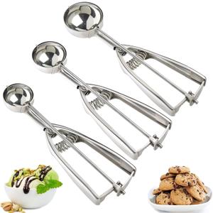 Ice Cream Scoop, 3Pcs Cookie Scoop Set, 18/8 Stainless Steel Cookie Dough Scoop, Cookie Scoops for Baking Set of 3, Ice Cream Scooper with Trigger Release, Cookie Scooper for Baking