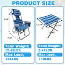 16" High Backpack Beach Chair for Adults with Face Hole & Camping Stool Heavy Duty Beach Tanning Chair Lay Flat with Cooler Bag Supports 265 lbs