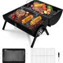 HaSteeL Portable Charcoal Grill, Outdoor Barbecue Folding Mini Smoker, Adjustable Small Tabletop Grill with Roasting Plate & Grill Grate, Two Side Grill for Camping Hiking Beach Garden Backyard Picnic
