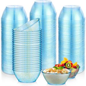 Yungyan 200 Pack Disposable Clear Plastic Bowls for Christmas Party 6oz Hard Plastic Salsa Dessert Ice Cream Candy Fruit Small Glitter Bowls for Wedding Baby Shower Birthday Supplies(Blue)