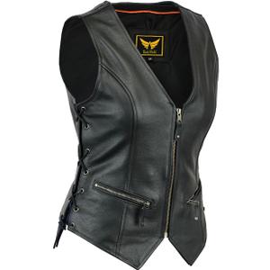 Womens Motorcycle Leather Vest Heavy-Duty Top Grain Cow Hide Classic Biker Style Vest (Black, S)