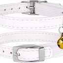 CollarDirect Leather Cat Collar, Cat Safety Collar with Elastic Strap, Kitten Collar for Cat with Bell Black Blue Red Orange Lime Green (8-11 Inch, White)