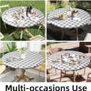 Smiry Round Picnic Tablecloth, Elastic Waterproof Fitted Vinyl Tablecloths for 57"-68" Tables, Flannel Backed Buffalo Plaid Table Cover for Dining, Camping, Outdoor, White and Grey