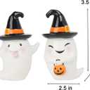 Halloween Decorations Ghost Statues Collectible-Figurines - Halloween Decor Indoor Cute Boo Ghost Sculpture Resin White Ghost With Black Hat Party Supplies Set of 2, 2.5*2*3.5 inch Newman House Studio