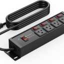 CCCEI Heavy Duty Surge Protector Power Strip 20 Amp Individual Switches. 4FT 12 Gauge Extension Cord with Multiple Outlets. Kitchen, Garage, Shop, Industrial Wall Mount Electric Extender, Black.