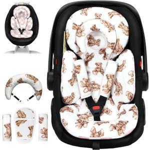 Tinlyfinly Infant Car Seat Insert with Removable Cushion for Preemie to Toddler, Reversible Newborn Carseat Insert for Baby Head Body Support, Fits for Stroller, Baby Swing, Bouncer (Teddy Bear)
