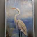 Sea Bird Wall Art Framed: Coastal Heron Wooden Picture Blue Ocean Seascape Painting Large Beach Seashore Prints Artwork for Bathroom Bedroom Living Room (45"L x 30"W)