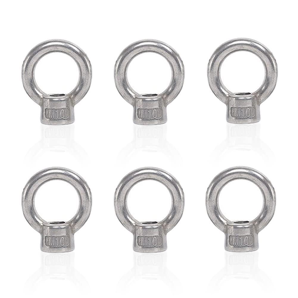 Lependor M10 Metric Ring Shape Lifting Eye Nut 304 Stainless Steel Lifting Eye Threaded Nut Fastener - 6 Pcs M10 (3/8")