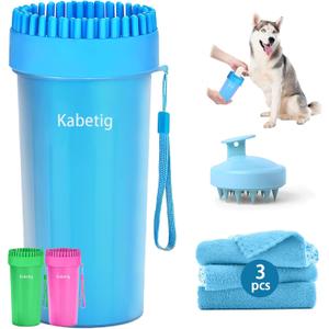 Dog Paw Cleaner Kit for L/XL Dogs - Quick Clean No Full Bath, 2-in-1 Paw Wash Cup with Detachable Silicone Brush Head, Includes Bath Brush & 3 Absorbent Towels, Blue