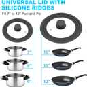 Universal Lids for Pots, Pans and Skillets, Fits 7", 8", 9", 10", 11", 12" Cookware, Universal Pan Lid and Pot Lid with Tempered Glass and Silicone Edging (2 Pack)