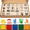 Whaline 24 Pcs Summer Wooden Rubber Stamps Tropical Beach Cartoon DIY Craft Stamps for Hawaiian Coastal Party Decor Scrapbooking Cards Making
