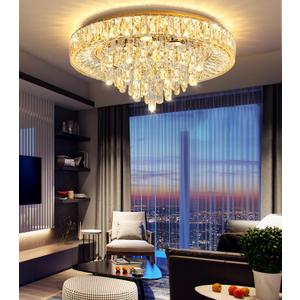 23.6" Modern Crystal Chandeliers LED Dimmable Flush Mount Ceiling Chandeliers for Living Room Entrance Foyer Bedroom Gold