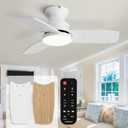 Conciseer 30 Inch Ceiling Fans with Lights and Remote, Bedroom Living Room Office, Flush Mount, 6CCT Dimmable, Dual Color 3 Blades 6 Speed Reversible Quiet DC Motor, White/Wood Grain