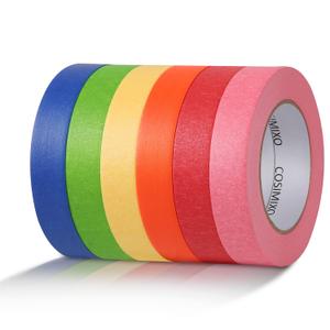 COSIMIXO 6-Pack Colored Masking Tape 0.94 Inch x 60yds of Colorful Craft Tape  Vibrant Rainbow Color Teacher Tape, Great for Art, Lab, Labeling & Classroom Decorations (Yellow, Green, Blue, Orange, Pink, Red)