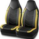 PIC AUTO Leather Car Seat Covers, Sports Carbon Fiber & Mesh Design, High-Back Two Front Set, Waterproof Automotive Seat Covers, Airbag Compatible, Universal Fit for Most Cars (Black & Yellow)