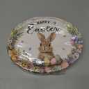 50 Pcs Easter Party Supplies Oval Paper Plates Set, Bunny Rabbit Large Disposable Party Dinner Plates Bunny Egg Flowers Tableware for Spring Easter Birthday Table Decorations Party Supplies