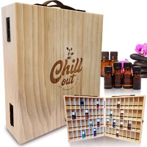 Essential Oil Storage Box for 72 EO Bottles 5mL, 10mL or 15mL - Shows Entire Bottle & Label - Essential Oil Travel Case - Elegant Display Rack for Presentations & Spas - Wooden Essential Oil Organizer