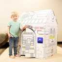 Easy Playhouse Police and Fire Station - Kids Art & Craft for Indoor & Outdoor Fun Decorate & Personalize The Cardboard Fort, 32" X 26. 5" X 40. 5" - Made in USA, Age 3+ , White, 32inchesX26.5inchesX40.5inches