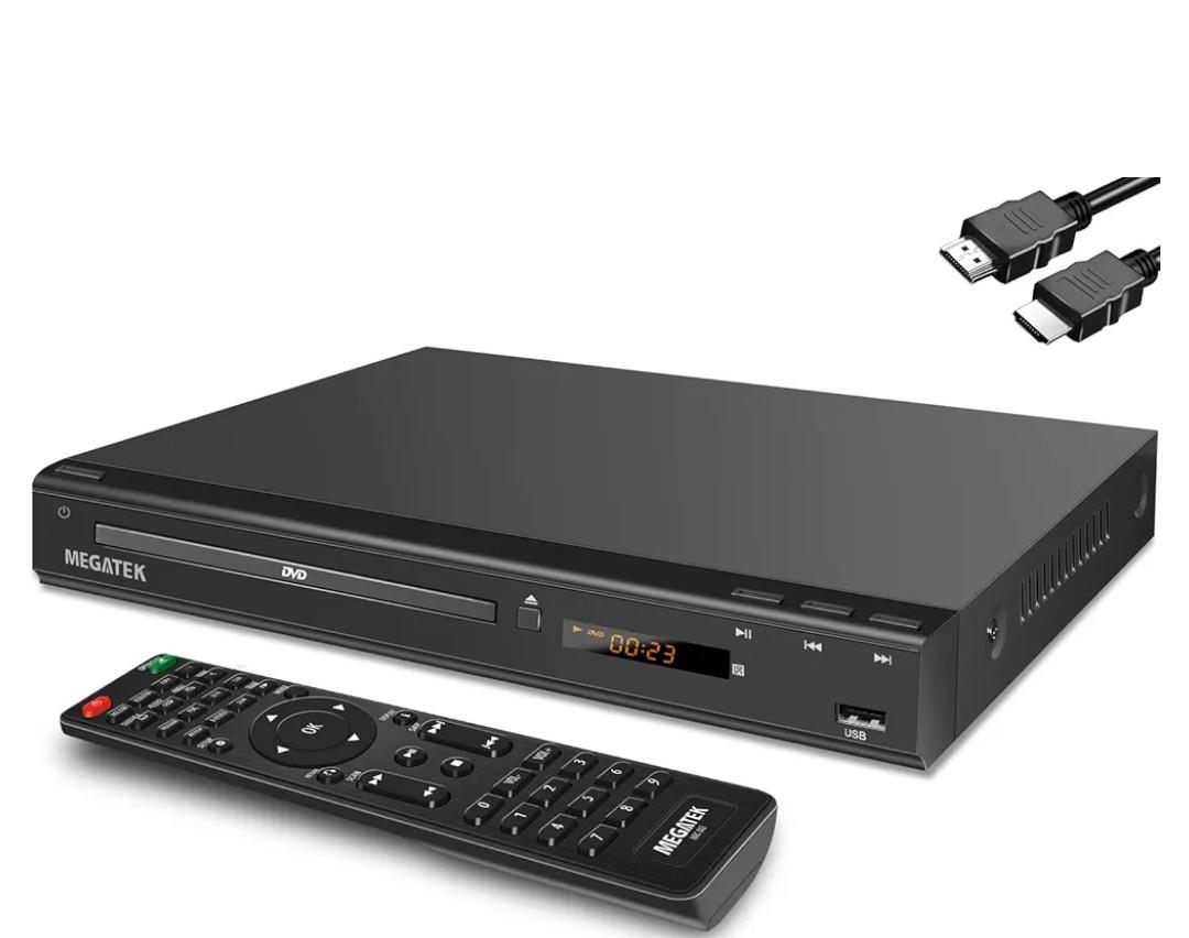 MEGATEK Region-Free HDMI DVD Player for TV, Compact CD/DVD Player for Smart TV, USB Port, Plays All Region DVDs & Multi Formats, Metal Housing, HDMI/RCA Cables & Remote Included