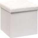 B FSOBEIIALEO Storage Ottoman Velvet Tufted Folding Ottomans Footstool Rest Seat with Removable Lid (White, Medium)