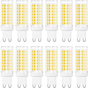 G9 LED Bulb, 6W G9 LED Bulb Dimmable, G9 Halogen Bulb 60 Watt Equivalent, Daylight White 6000K G9 Bulb 550 Lumen, 12-Pack