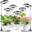 6 Pack Telescopic Grow Lights for Indoor Plants - 48 LED Full Spectrum Grow Lights for Indoor Plants, Height Adjustable Small Halo Grow Light with Base, 3 Selectable Light Sources