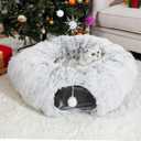 Cat Tunnel Bed for Indoor Cats, Under Christmas Tree Skirt, Donut Tunnel Toys for Multiple & Large Cats, Bed Cave Hideaway for Kitten, Rabbit, Puppy, Gray
