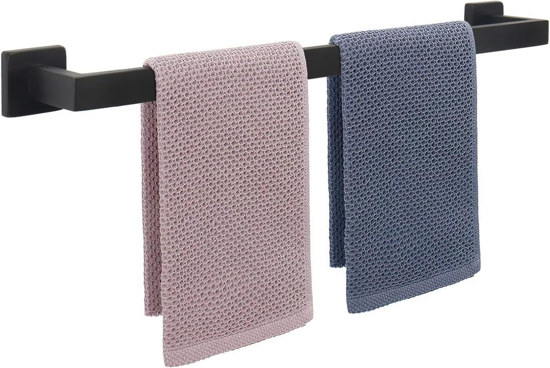 NearMoon Towel Bar, Bath Accessories Premium Thicken Stainless Steel Square Shower Towel Rack for Bathroom, Towel Holder Wall Mounted (1 Pack, Matte Black, 27 Inch)
