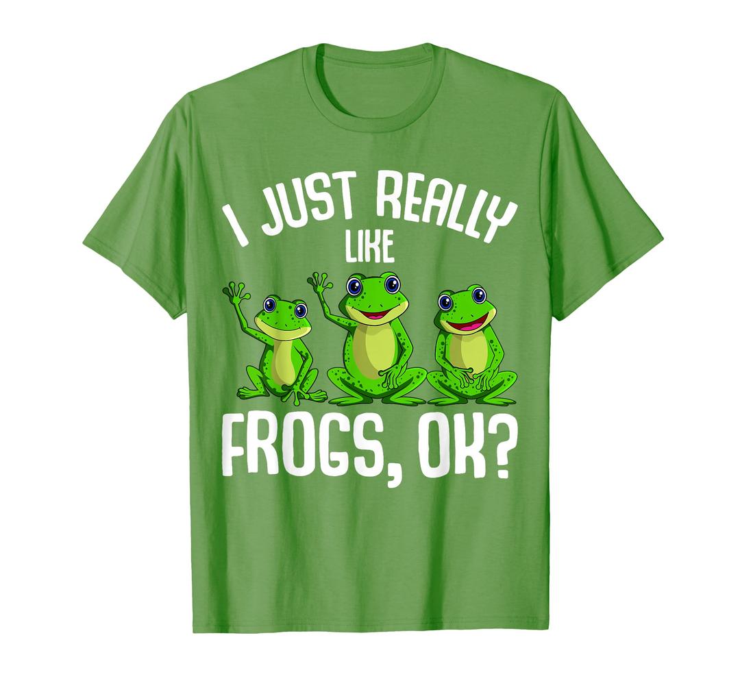 I Just Really Like Frogs Kids Girls Boys Frog T-Shirt (Green, M)