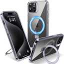 Magnetic Case for iPhone 15 Pro Max - [Built-in Invisible Stand] [Compatible with MagSafe] [Military Grade Drop Protection] Anti-Yellowing Hard Back Silicone Edge Cover, 6.7", Clear