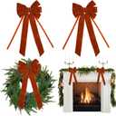 AIMUDI Orange Velvet Bows for Christmas Tree 6.5" x 15" Christmas Bows for Gift Wrapping, Holiday Crafts, Wreaths, Garlands, Staircase, Home Outdoor Winter Decorations, 2 PCs