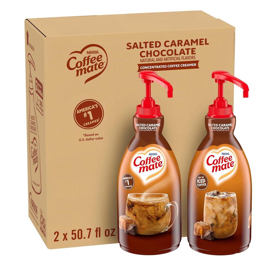 Nestle Coffee mate Coffee Creamer, Salted Caramel Chocolate, Concentrated Liquid Pump Bottle, Non Dairy, No Refrigeration, 50.7 oz (Pack of 2) (EXP 08/01/26)
