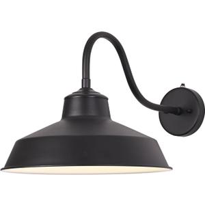 Dusk Till Dawn Gooseneck Wall Lights Black Outdoor Barn Wall Sconce Farmhouse Wall Mount Lights Black on The Outside, White on The Inside lampshade for Porch Entryway Garage 14in