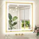 TETOTE Led Bathroom Mirror 36 x 36 with Brushed Gold Frame Anti-Fog Frontlit & Backlit Vanity Mirror Stepless Dimmable Lighted Mirrors for Bathroom Wall 3 Colors White/Warm/Natural Wall-Mounted