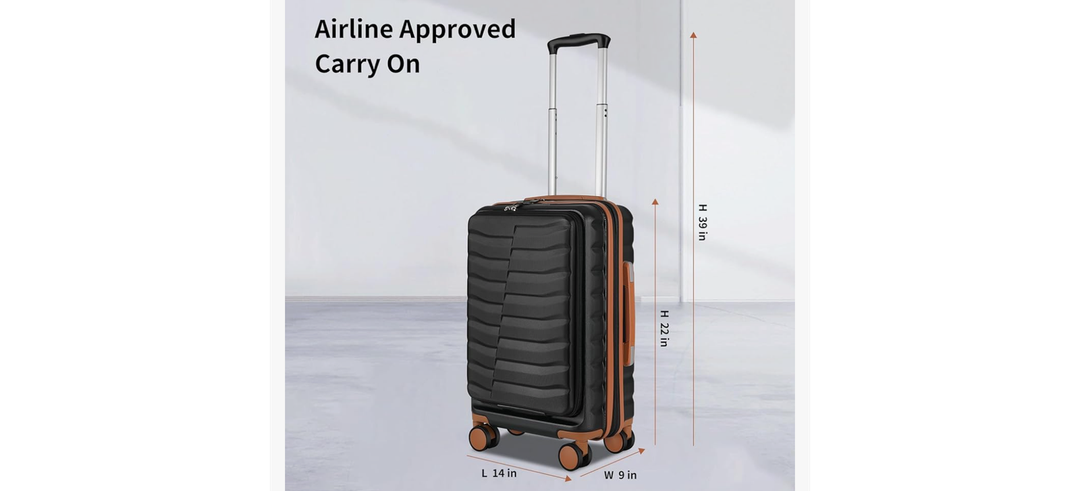 22×14×9 Airline Approved Carry On Expandable Luggage with Front Open Pocket, Spinner Wheels, ABS+PC Hardshell Small 20inch Suitcase