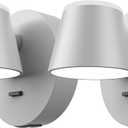 URSOLA Wall Light Set of Two, LED Wall Sconce with On/Off Switch USB Charging Port 110 Volt Hardwired Wall Lamp 350 Rotatable Up Down Sconces Wall Lighting (Grey) (2 PCS Hardwired, Gray)