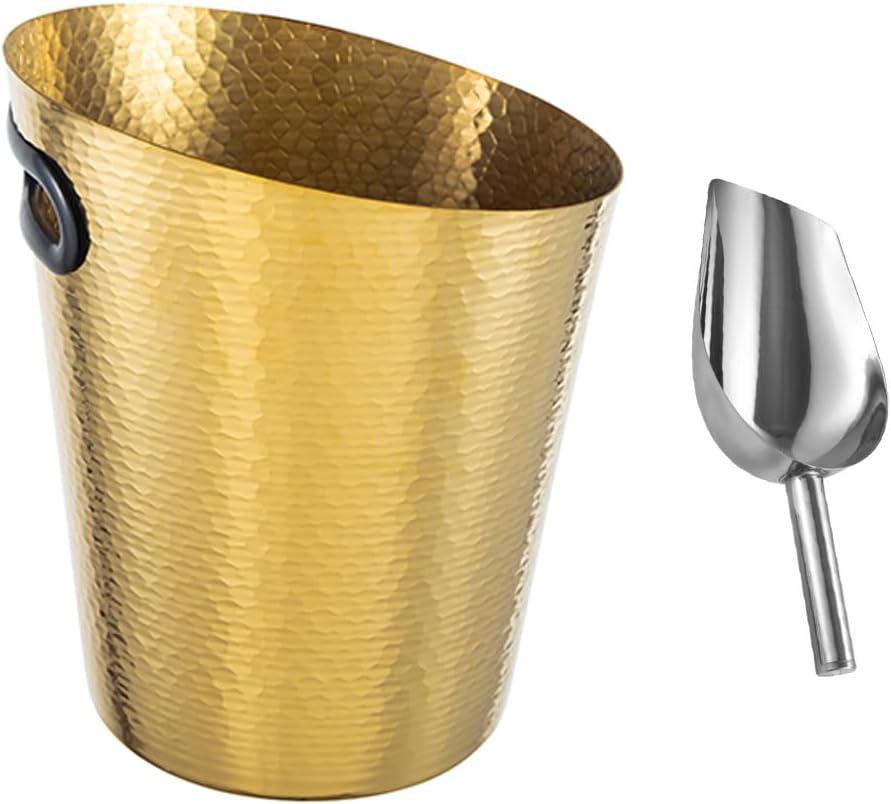 Stainless Steel Champagne Bucket with Ice Tongs - Stainless-Steel Beverage Tub - Diagonal Ice Bucket with Handle for Cocktail Bar, Wine, Home Bar Accessories, Parties - 4 Quarts - New Gold