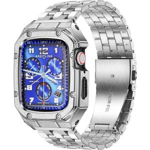 MioHHR Stainless Steel Watch Case with Bands Compatible with Apple Watch Band 46mm Series 11 10, Metal Cover Bumper with iWatch Bands for Apple Watch Series 11/10 46mm, Silver