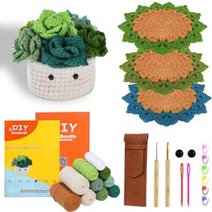 KyeeaDIY Crochet Kit for Beginners, Crochet Starter Kits for Adults, Animals, Plants, Coasters Crochet Kits with Step-by-Step Video Tutorials, Complete Crochet Kit for Crafty Lovers 