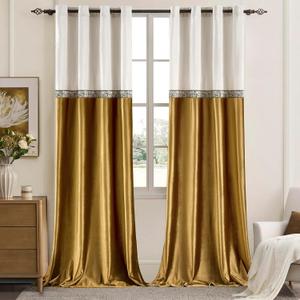 GIGIZAZA Velvet Curtains for Living Room 84 Inches 2 Panels Vintage Window Treatment Ivory Gold Curtain Embroidered Floral Blackout Drapes Retro Curtains Set