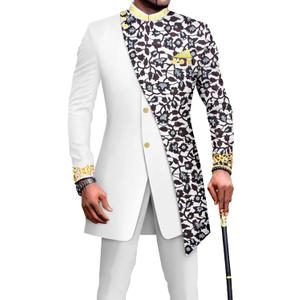 African Suits for Men Embroidery Print Blazer and Pants Set Business Suit Party Wedding Evening, Size: XX-Large