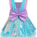 IBTOM CASTLE Toddler Baby Girl Birthday Party Dress Mermaid Princess Sleeveless Sparkle Sequins Bow Ruffle Tulle Tutu Dress (3-4T, Green)