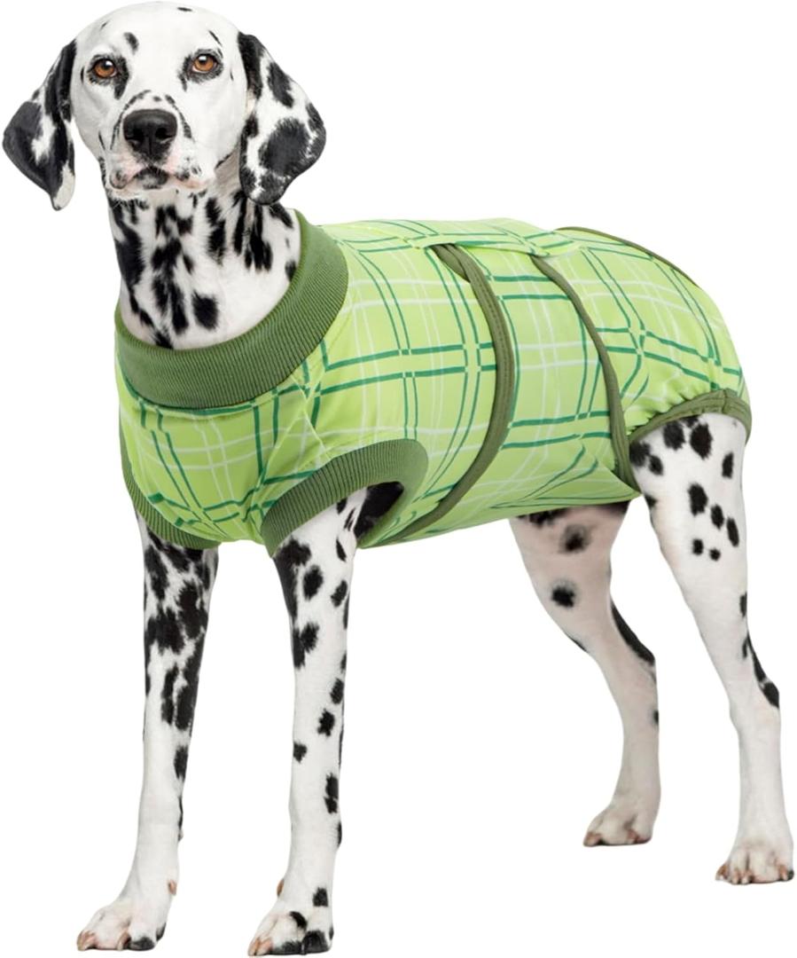 Kuoser Dog Recovery Suit for Female Male Dogs, Post-Surgery Bodysuit for Spay Neuter, Dog Onesie After Surgery, Anti-Licking Pet Surgical Recovery Suit, Green XXL (XXL (Back:24.8-29.5'', Weight:70+ LB))