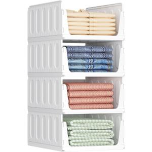 Lifewit 4 Pack Stackable Closet Organizers and Storage Basket for Clothes, Plastic Sweater Storage Bins for Wardrobe, Multifunctional Pants Organizer for RV, Pantry, Bathroom, Kitchen, Dorm, 24L