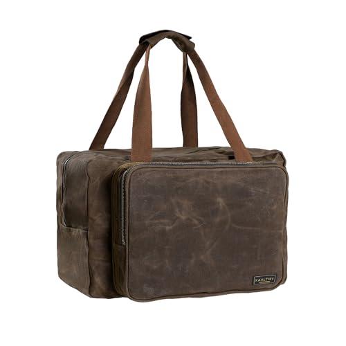 Kaaltisy 16oz Waxed Canvas Tool Bag – Robust Zipper Garden Tools Tote with 3 Compartments & Padded Handle (Grey) – Tool Organizer for Gardening Wire Cutters Goggles