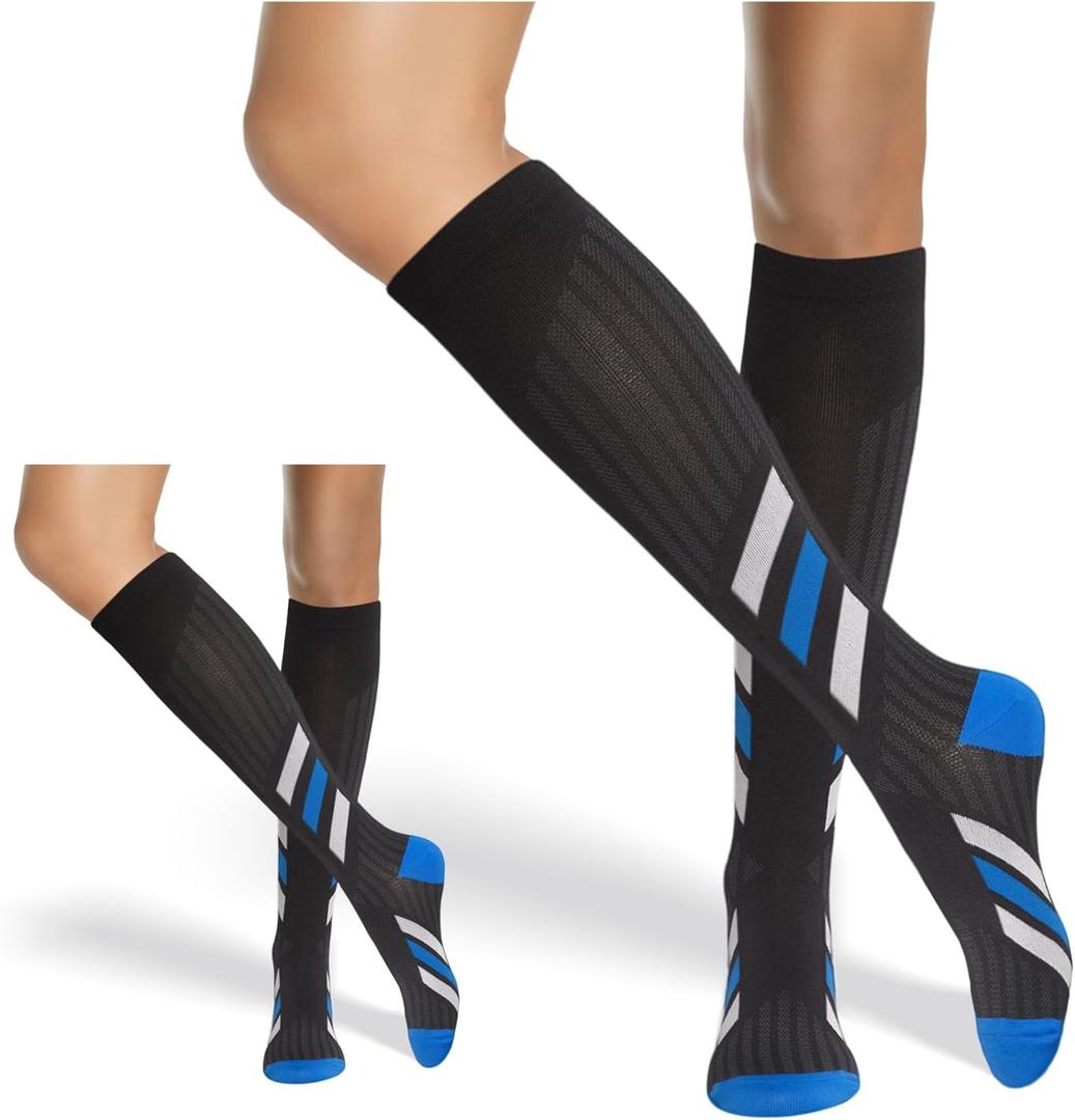 Neon X Compression Socks for Women & Men 20-30mmHg (2 pairs) Best Support for Running Athletic Cycling Nursing Pregnancy Travel Work and Fitness (Small-Medium, Black/Black)