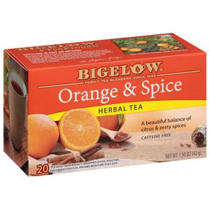 Bigelow Tea Orange & Spice Herbal Teabags, Caffeine Free, 20 Count, Pack of 6, Best By: OCT 2028